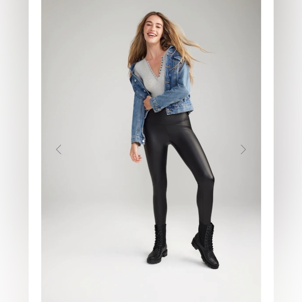 Yummie- Black Faux Leather Shaping Leggings SM